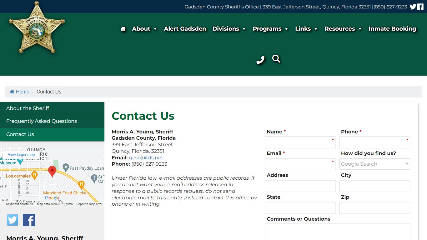 Contact Us – Gadsden County Sheriff's Office