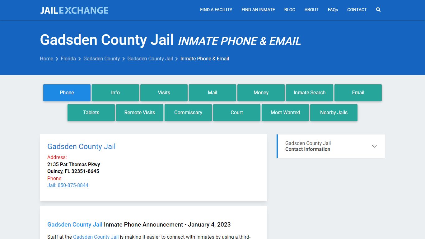 Inmate Phone - Gadsden County Jail , FL - Jail Exchange